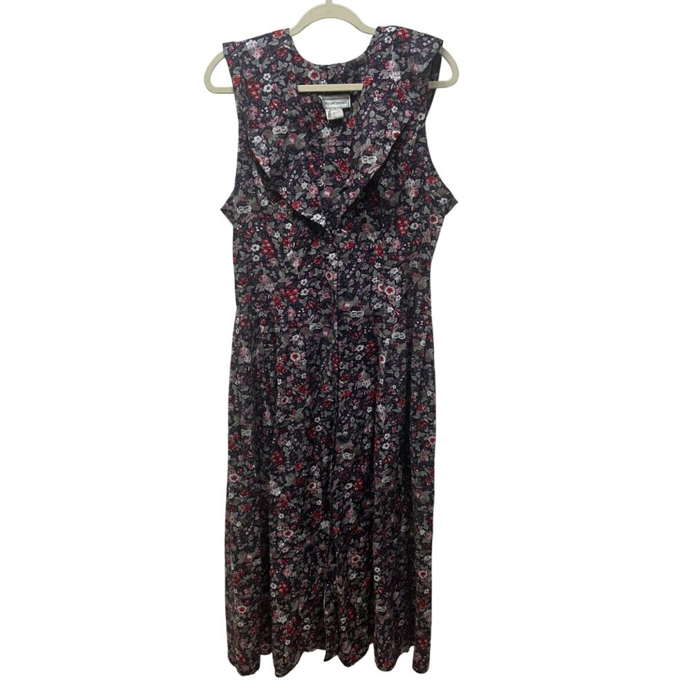 Vintage Scott McClintock Floral Sleeveless Ruffle Midi Dress 100% Cotton Size 14